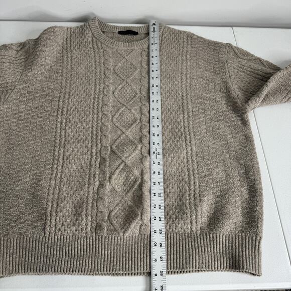 Oak + Fort Cable Knit Crewneck Sweater Mens Large Tan Pullover Neutral Oversized - Picture 8 of 12